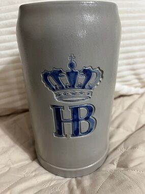 HB Crown Gray Ceramic Stein with Blue Emblem